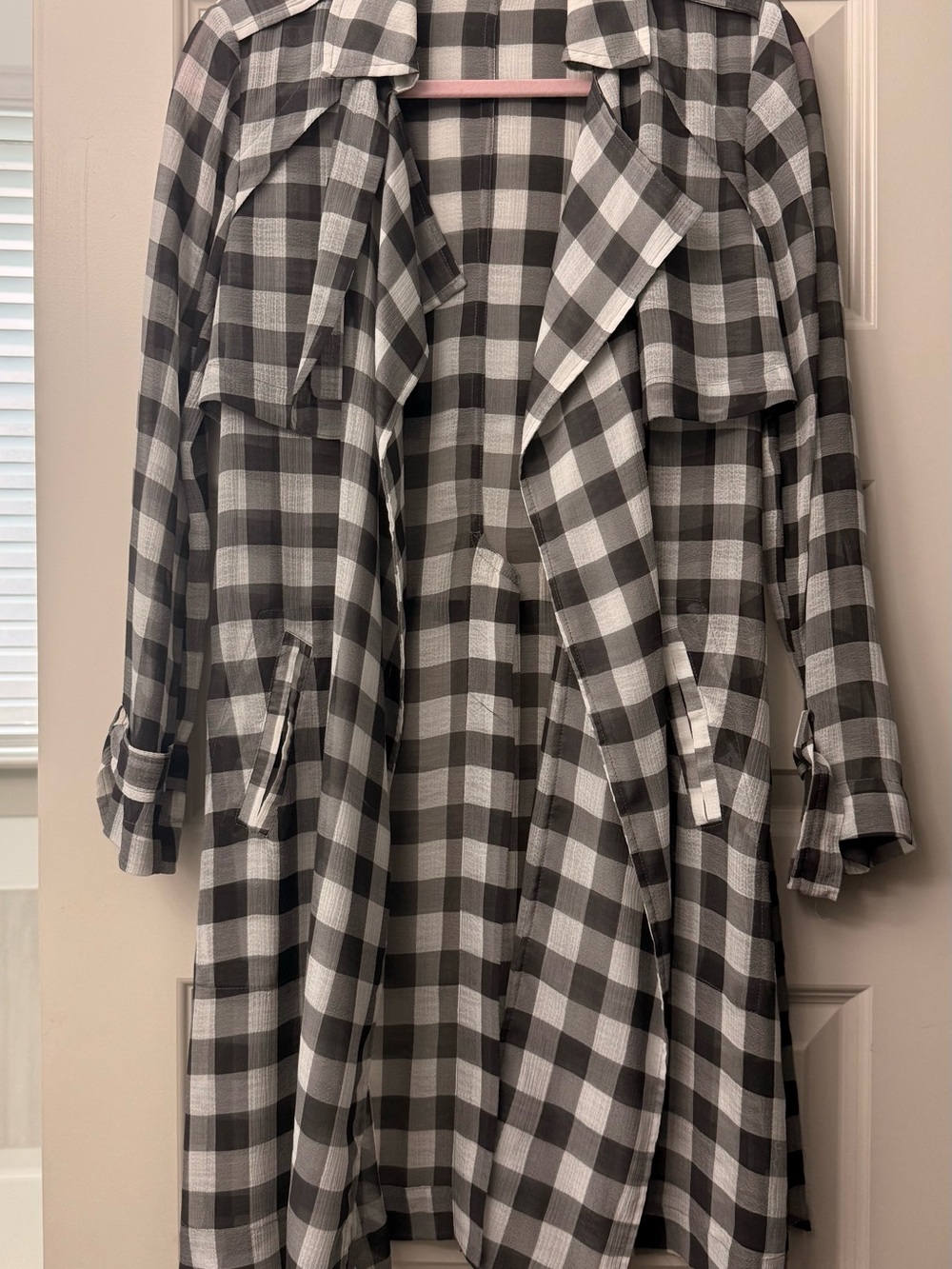 BCBGeneration Black and White Plaid Trench Coat (thin)